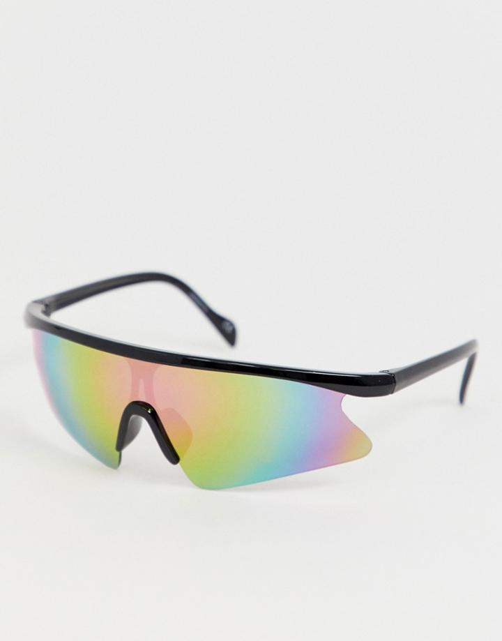 Asos Design Half Frame Flared Visor Fashion Glasses With Rainbow Flash Lens