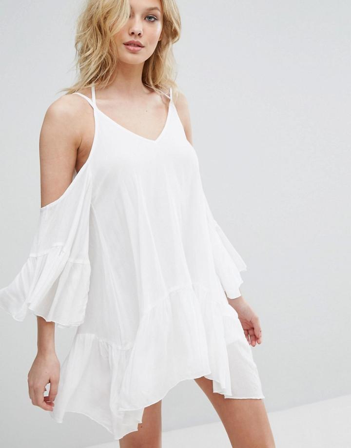 Missguided Cheesecloth Cold Shoulder Dress - Cream