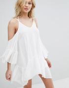 Missguided Cheesecloth Cold Shoulder Dress - Cream
