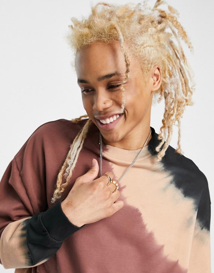 Asos Design Oversized Sweatshirt In Brown With Tie Dye Details - Part Of A Set