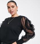 River Island Plus Frill Organza Sleeved T-shirt In Black