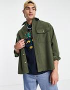 Asos Design Boxy Oversized Wool Mix Shirt In Khaki-green