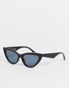 Asos Design Beveled Cat Eye Sunglasses In Shiny Black