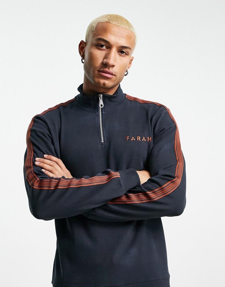 Farah Half Zip Sweat Jacket With Arm Taping In Navy