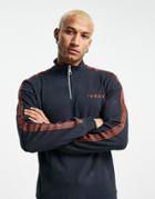Farah Half Zip Sweat Jacket With Arm Taping In Navy