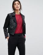 Sisley Faux Leather Biker Jacket With Zip Details - Black