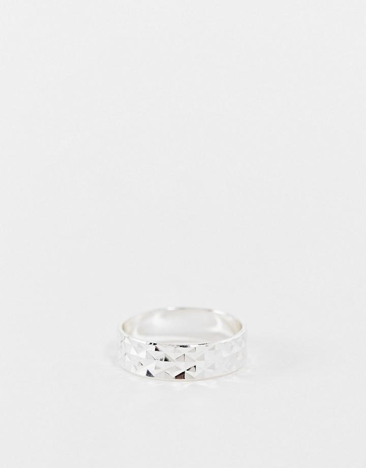 Asos Design Band Ring With Texture Design In Silver Tone