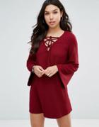 Ax Paris Swing Dress With Lace Up Detail - Wine