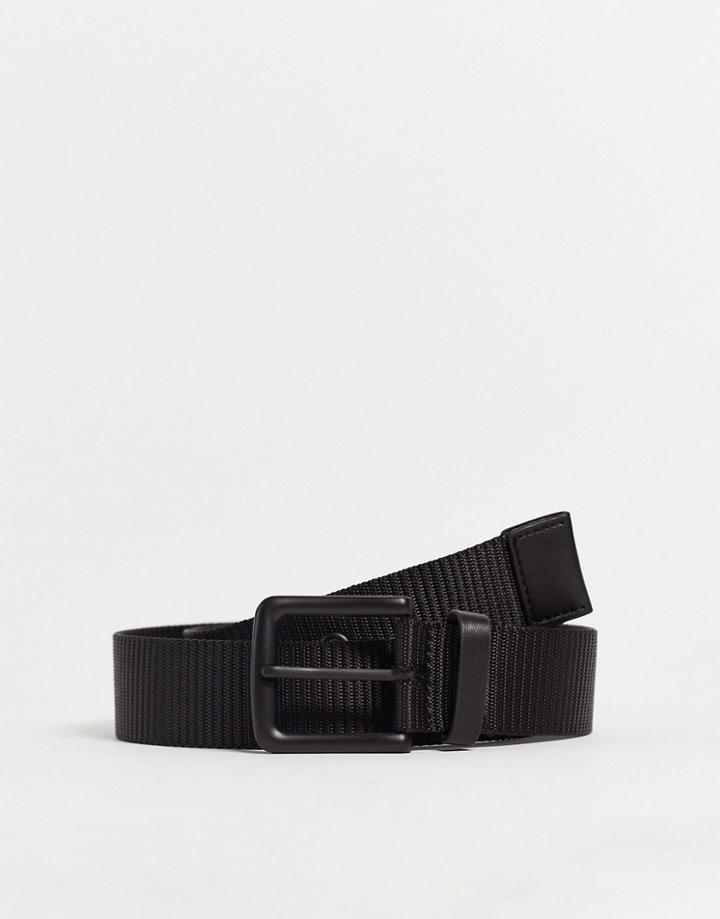 Asos Design Wide Webbing Belt In Black With Black Details-green