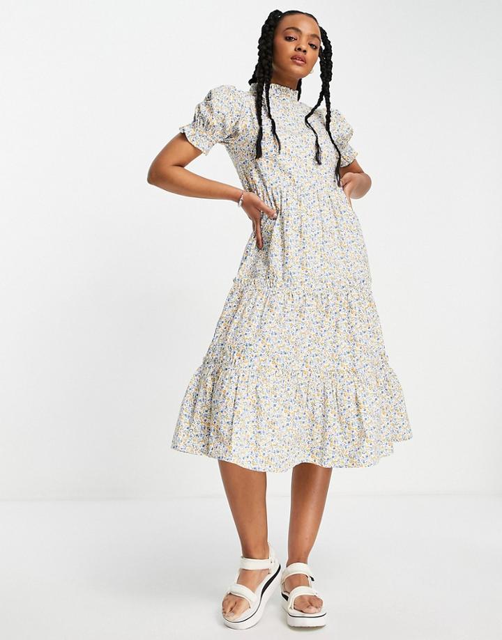 Influence Cotton Poplin Floral Midi Tea Dress-multi