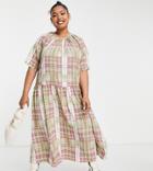 Glamorous Curve Midi Smock Dress With Drop Waist In Multi Check