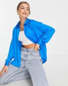 Stradivarius Oversized Satin Shirt In Bright Blue