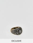 Reclaimed Vintage Silver & Gold Signet Ring With Cross Engraving Exclusive To Asos - Silver