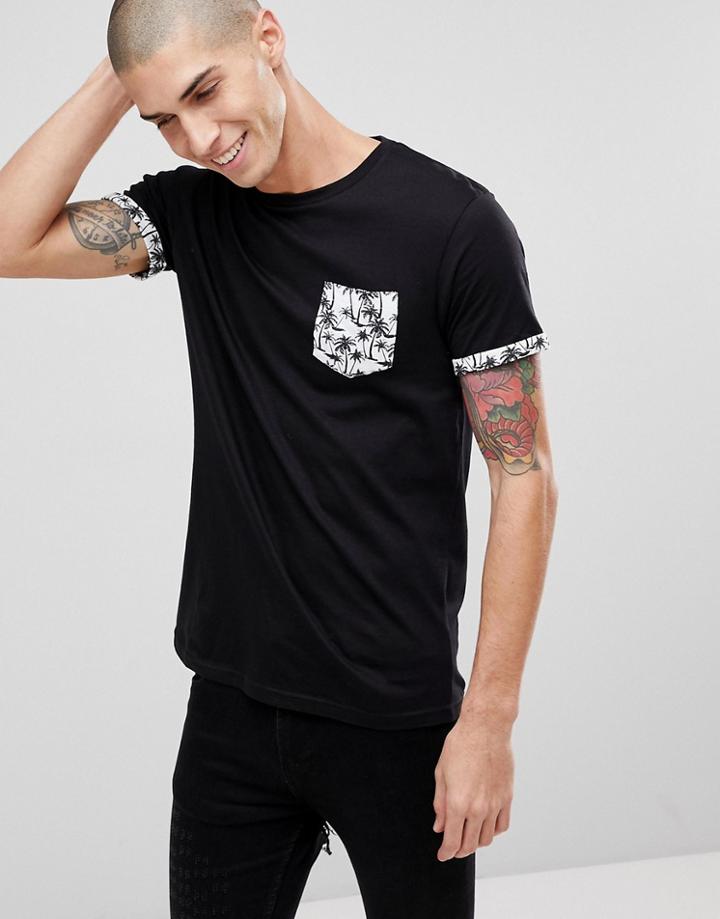 Brave Soul Palm Tree Pocket T-shirt - Black