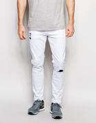 Asos Skinny Jeans In White With Rip And Repair Indigo Patches - White