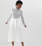 Asos Design Petite Linen Tie Waist Culotte-white