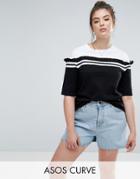 Asos Curve T-shirt With Contrast Ruffle Stripe - Multi
