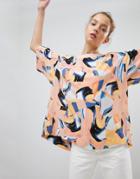 Weekday Printed T-shirt Top - Pink
