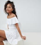 Asos Design Tall Off Shoulder Sundress With Tiered Skirt - White