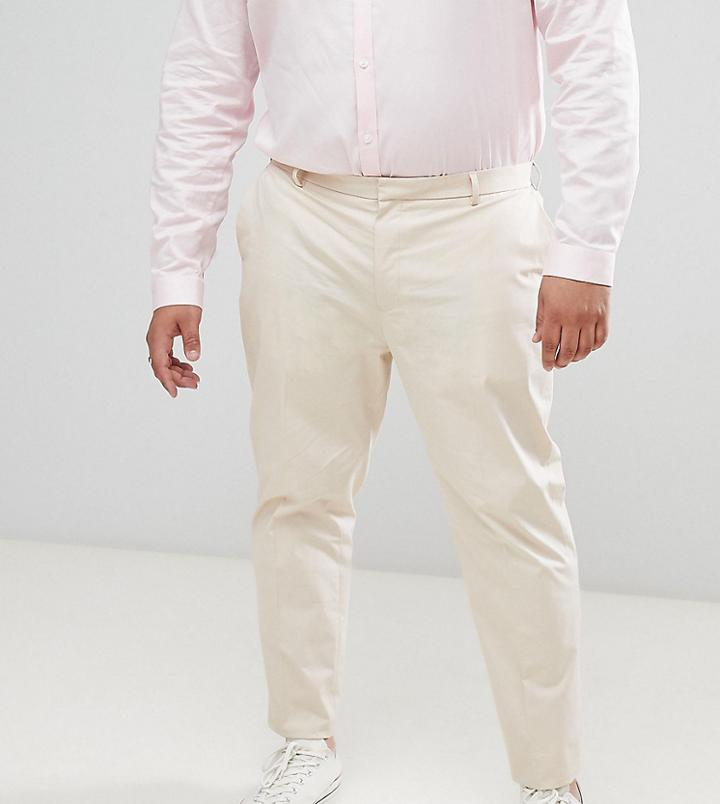 Asos Design Plus Wedding Skinny Suit Pants In Stretch Cotton In Stone - Gray