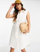 Y.a.s Cotton Sleeveless Mini Shirt Dress In White - White