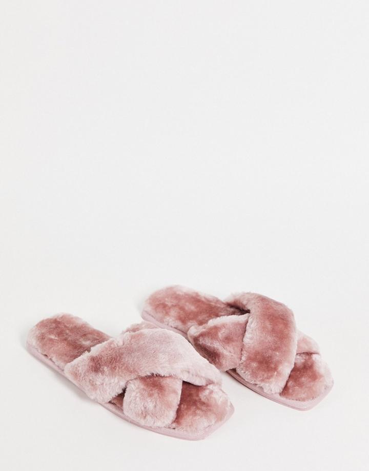 Asos Design Zuma Cross Strap Slider Slipper In Mauve-pink