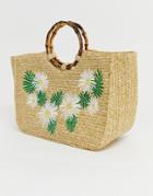 Skinnydip Kaia Straw Tote Bag With Bamboo Handle-beige