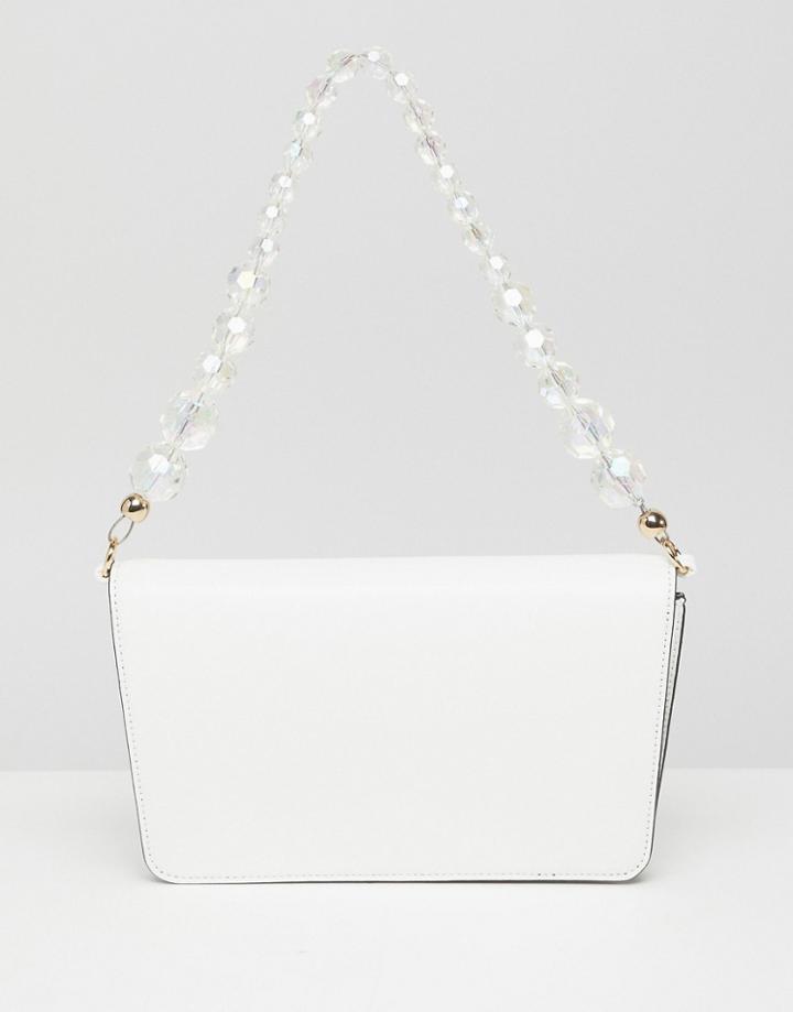 Asos Design Shoulder Bag With Beaded Strap - White