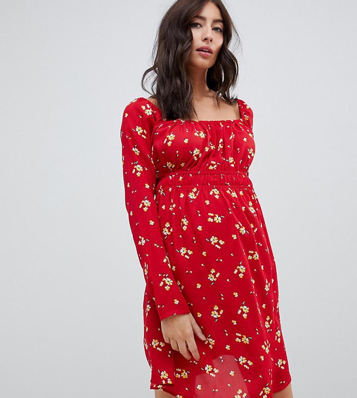 Asos Design Maternity Square Neck Mini Dress In Floral Print - Multi