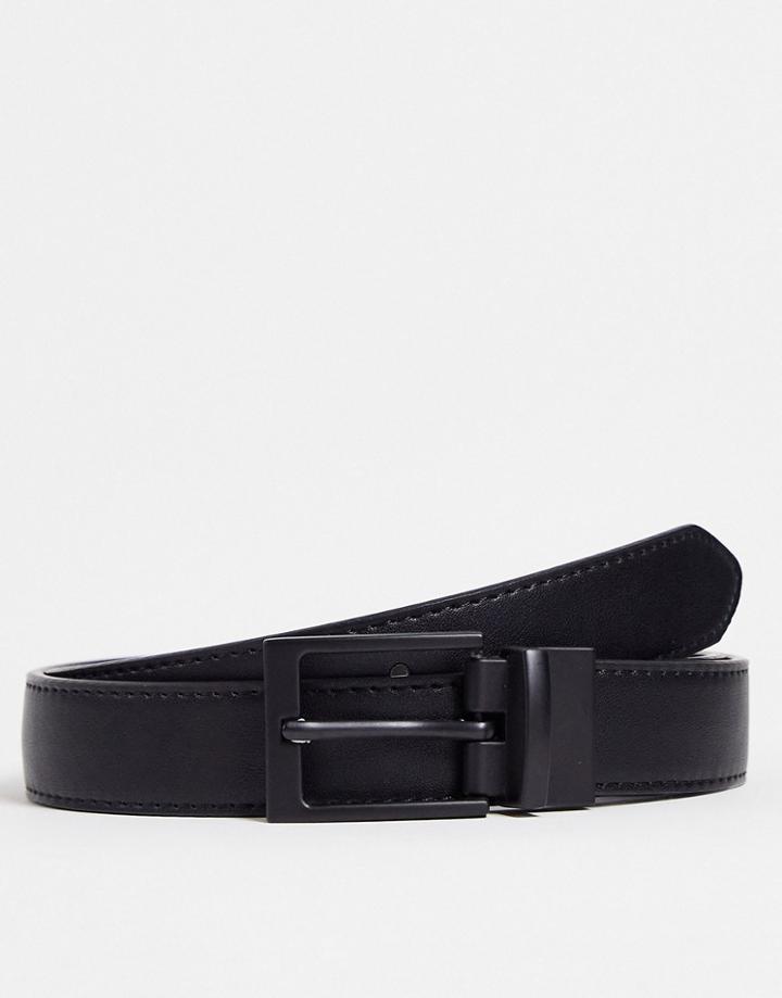 Asos Design Slim Reversible Faux Leather Belt In Black And Snake