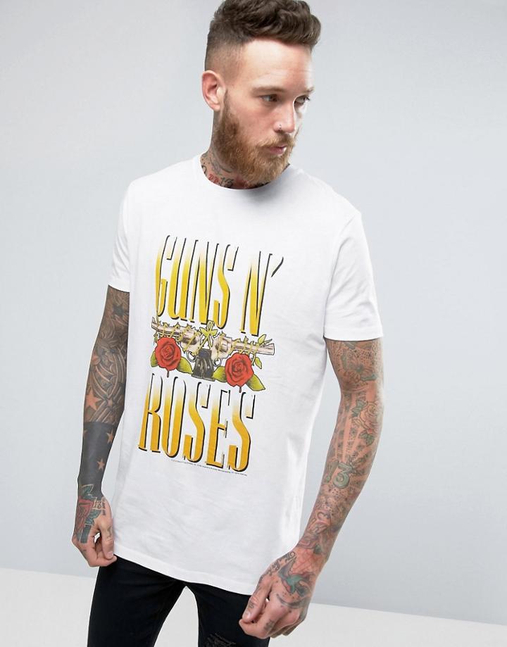 Asos Guns N Roses Longline Band T-shirt With Fade Print - White