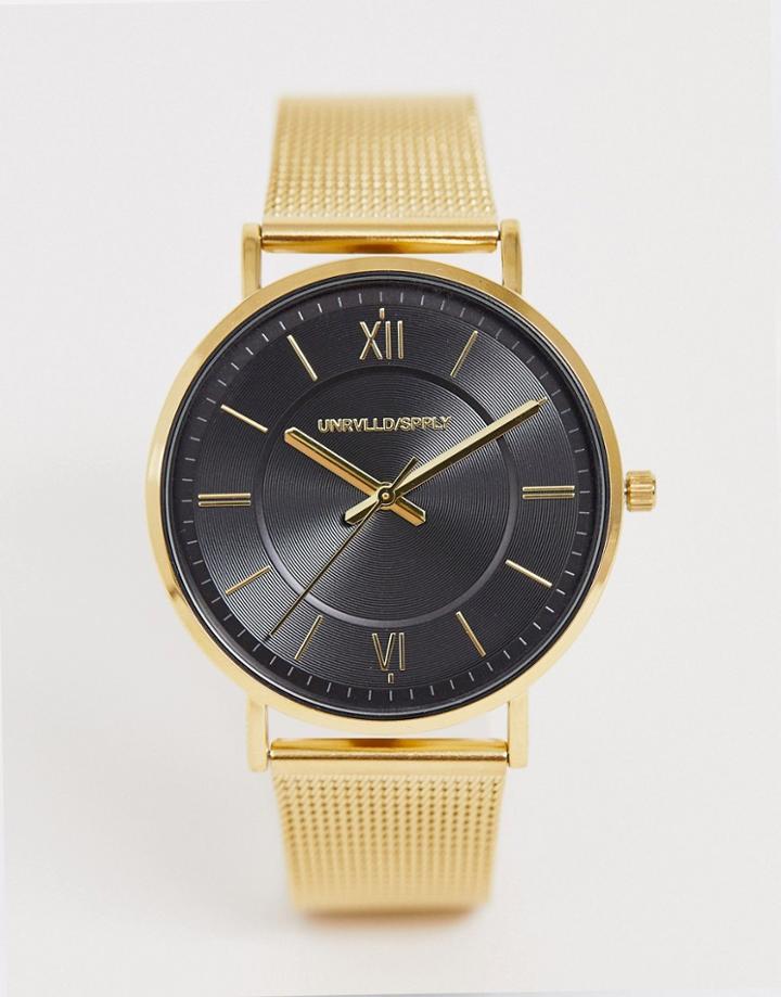 Asos Design Mesh Watch In Gold Tone - Gold