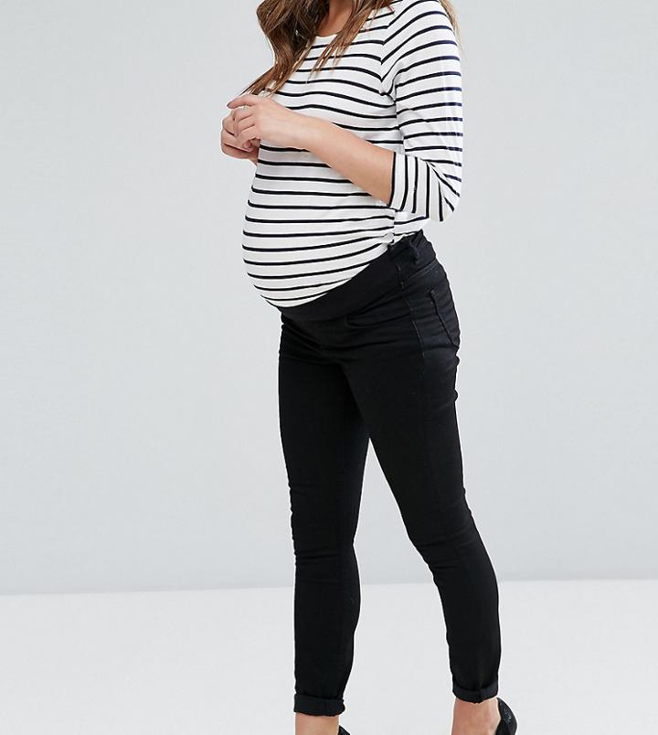 Asos Maternity Lisbon Mid Rise Ankle Grazer Jean In Clean Black With Under The Bump Waistband - Black