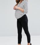 Asos Maternity Lisbon Mid Rise Ankle Grazer Jean In Clean Black With Under The Bump Waistband - Black