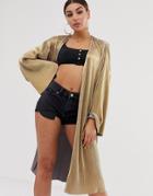 Asos Design Gold Plisse Kimono Jacket - Gold