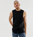 Asos Design Tall Organic Relaxed Sleeveless T-shirt With Crew Neck And Dropped Armhole-black