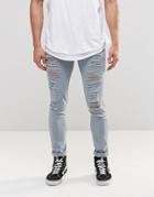 Asos Super Skinny Jeans With Extreme Rips In Light Blue - Ashley Blue