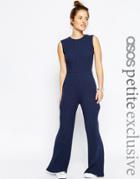 Asos Petite Casual Jumpsuit In Chunky Rib - Black
