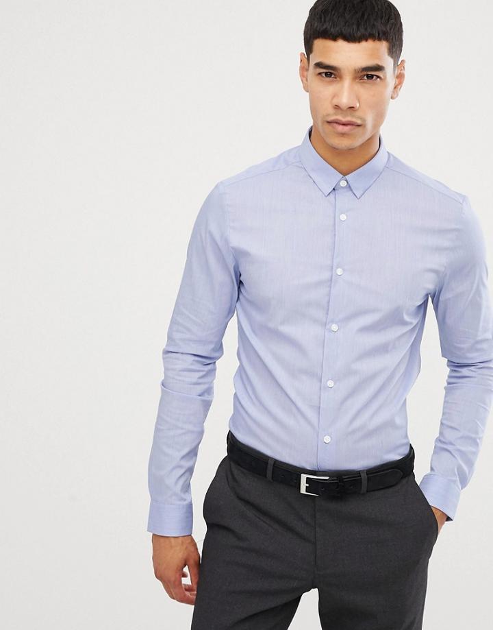 New Look Muscle Fit Poplin Shirt In Light Blue - Blue