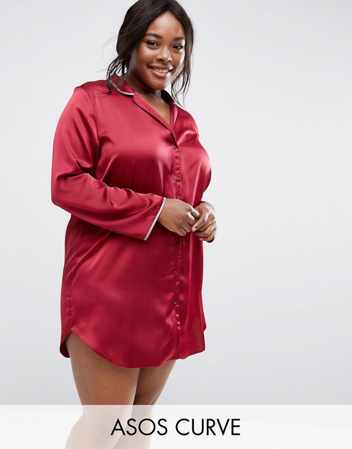 Asos Curve Satin Night Shirt - Gray