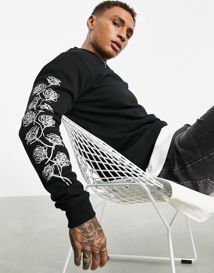 Bolongaro Trevor Rose Sleeve Print Crew Neck Sweat-black