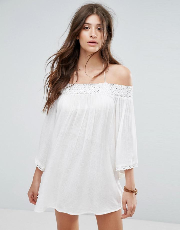 Billabong Crochet Trim Bardot Beach Cover Up - White