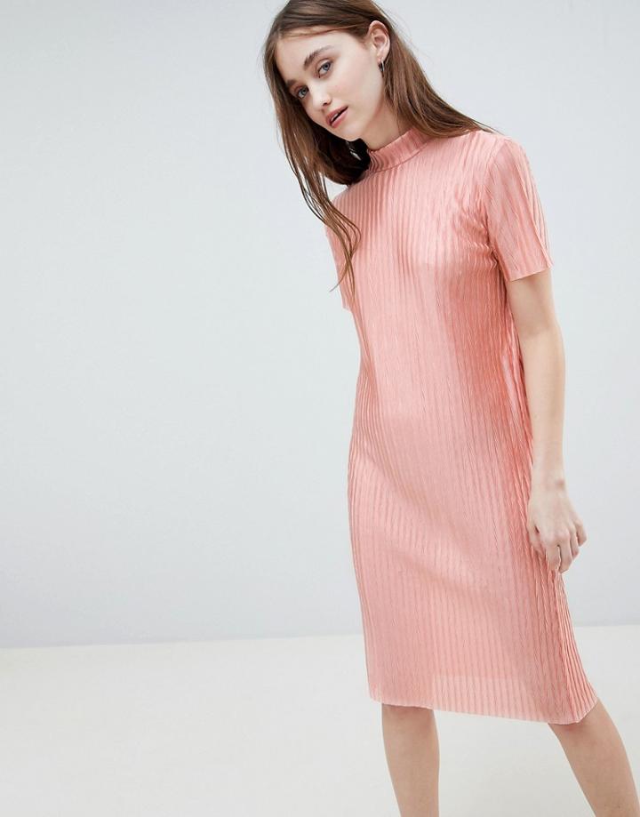 Pieces Jose Plisse Midi Dress - Pink