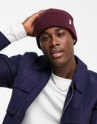Selected Homme Logo Beanie In Burgundy Made From 100% Polyester - Burgundy-red