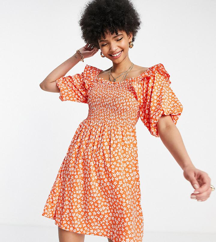 Influence Tall Frill Detail Mini Dress In Red Ditsy Floral