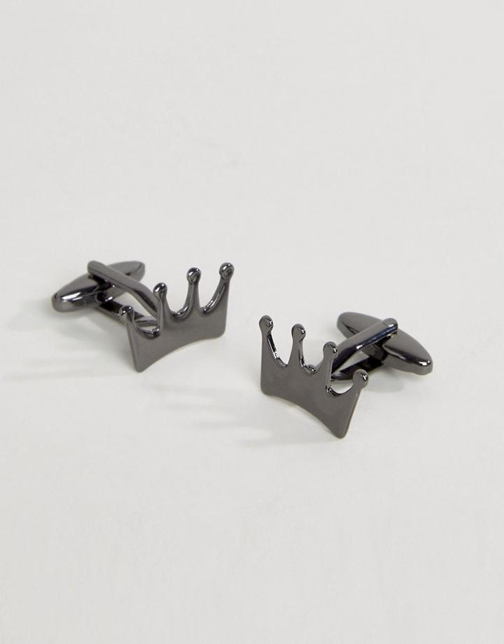 Designb London Crown Cufflinks In Gunmetal - Black