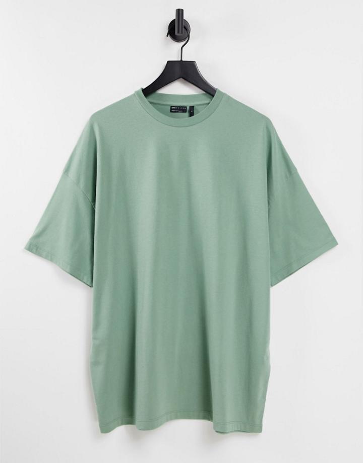 Asos Design Organic Cotton Blend Oversized T-shirt With Crew Neck In Green