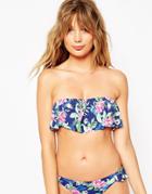New Look Tropical Flounce Bikini Top - Multi