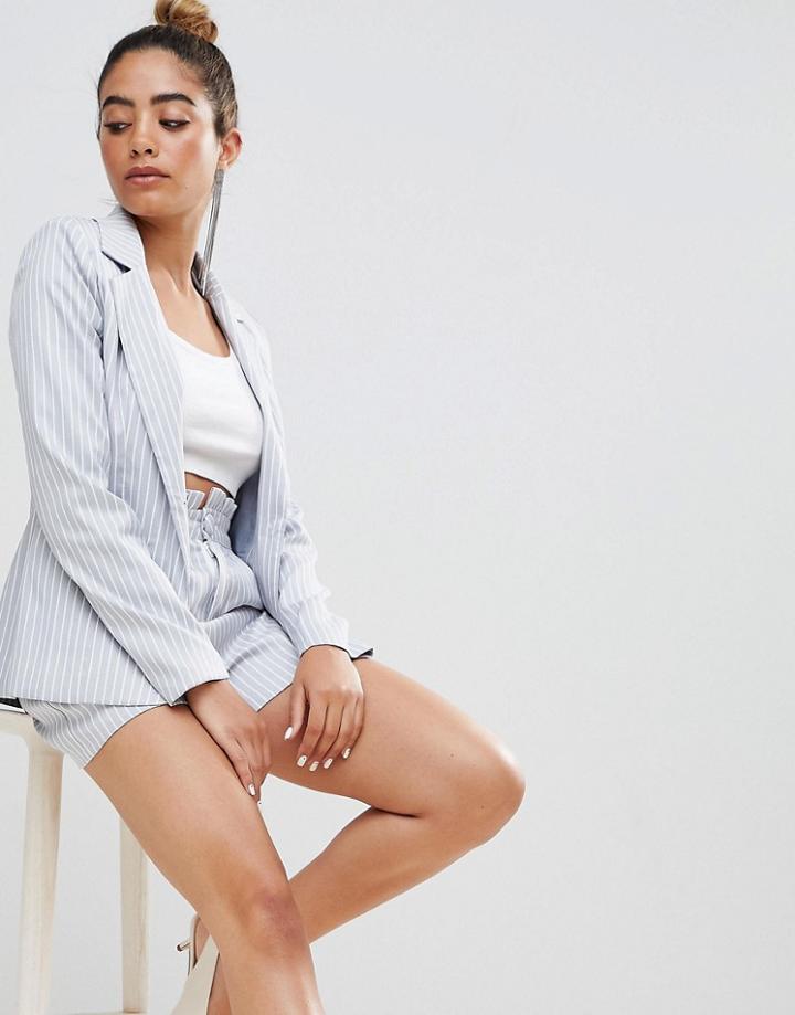 Boohoo Stripe Blazer - Blue