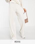 Miss Selfridge Petite Plisse Wide Leg Pant In Cream - Part Of A Set-white